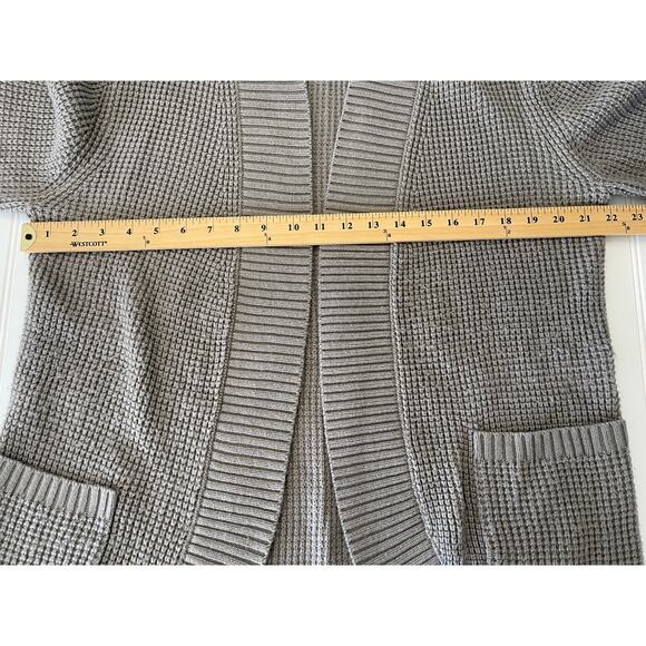 Gray Knit Open No Buttons Cardigan Sweater Long Pockets - Size Women's Large - Picture 3 of 6